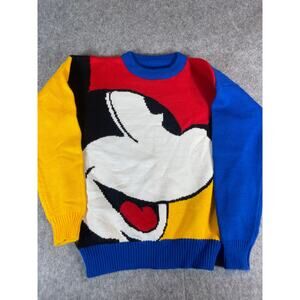 VINTAGE 80s Mickey Mouse Sweater Womens Large Blue Knit Pullover Cartoon Jumper